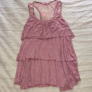 pink ruffled tank top